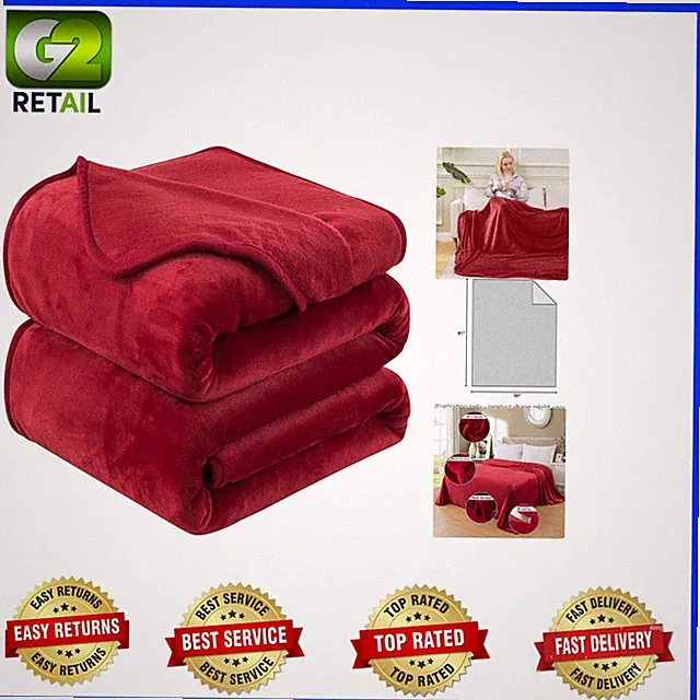 350GSM Flannel Fleece Travel Blanket - Lightweight & Durable 50" x 61" Burgundy