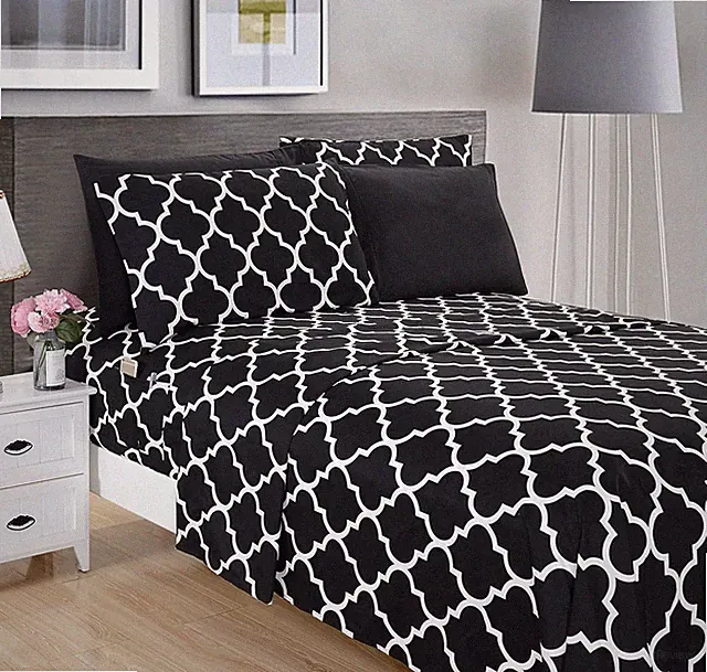 6-Piece Quatrefoil Printed Deep Pocket Bed Sheet Set, Luxurious Silky 1500 Threa
