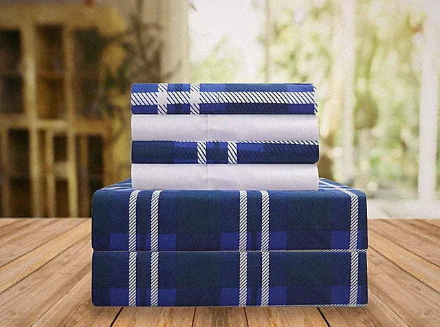 Elegant Comfort Luxury Soft Bed Sheets Plaid Pattern - 1500 Premium Hotel Qua...