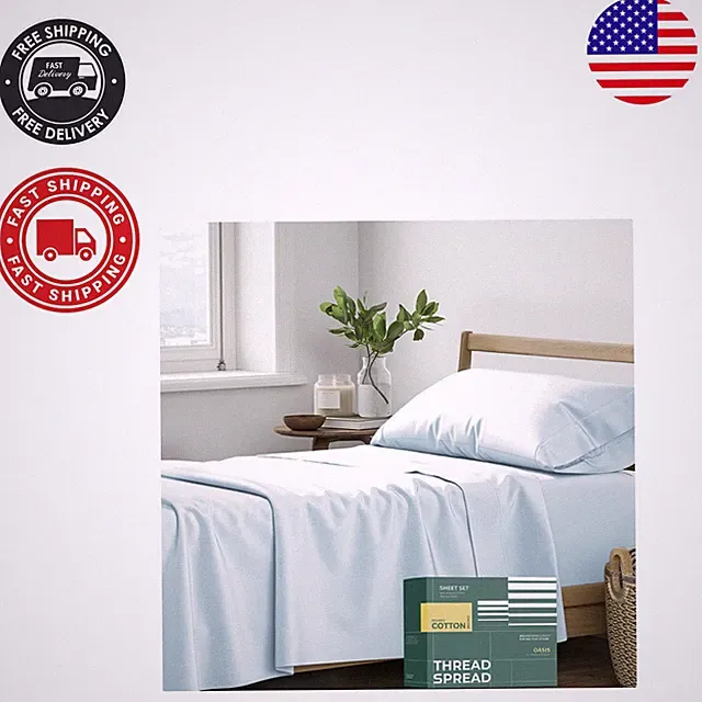 Light Blue Twin XL Cooling Sheets - Eco-Friendly Percale Set with Deep Pockets