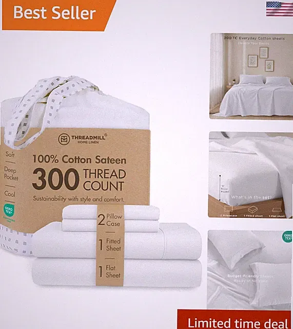 OEKO TEX Certified Queen Sheet Set - 100% Cotton, White, Deep Pocket Design