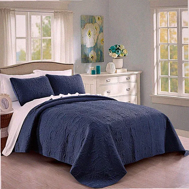 Quilt Set Full/Queen Size Navy - Oversized Bedspread - Soft Microfiber Lightweig