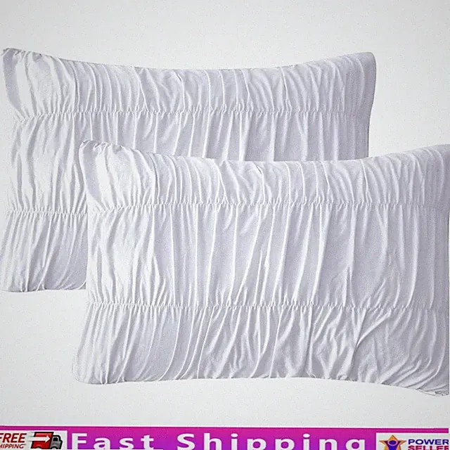 Ruched Microfiber Pillow Shams Durable Breathable Soft Bed Covers Easy Care New