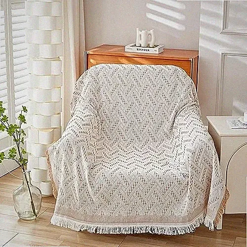 Slipper Chair Cover Sheet Blanket, Reversible Anti Slip 51” x 71” Khaki White