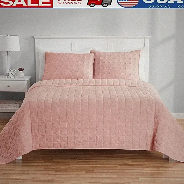 Solid Crinkle Quilt Soft Microfiber Lightweight Hypoallergenic Bedding All Ages