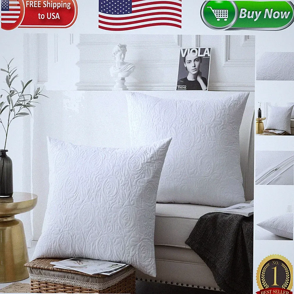 Versatile 2-Pack White Euro Sham Covers - 100% Microfiber, Pill-Resistant